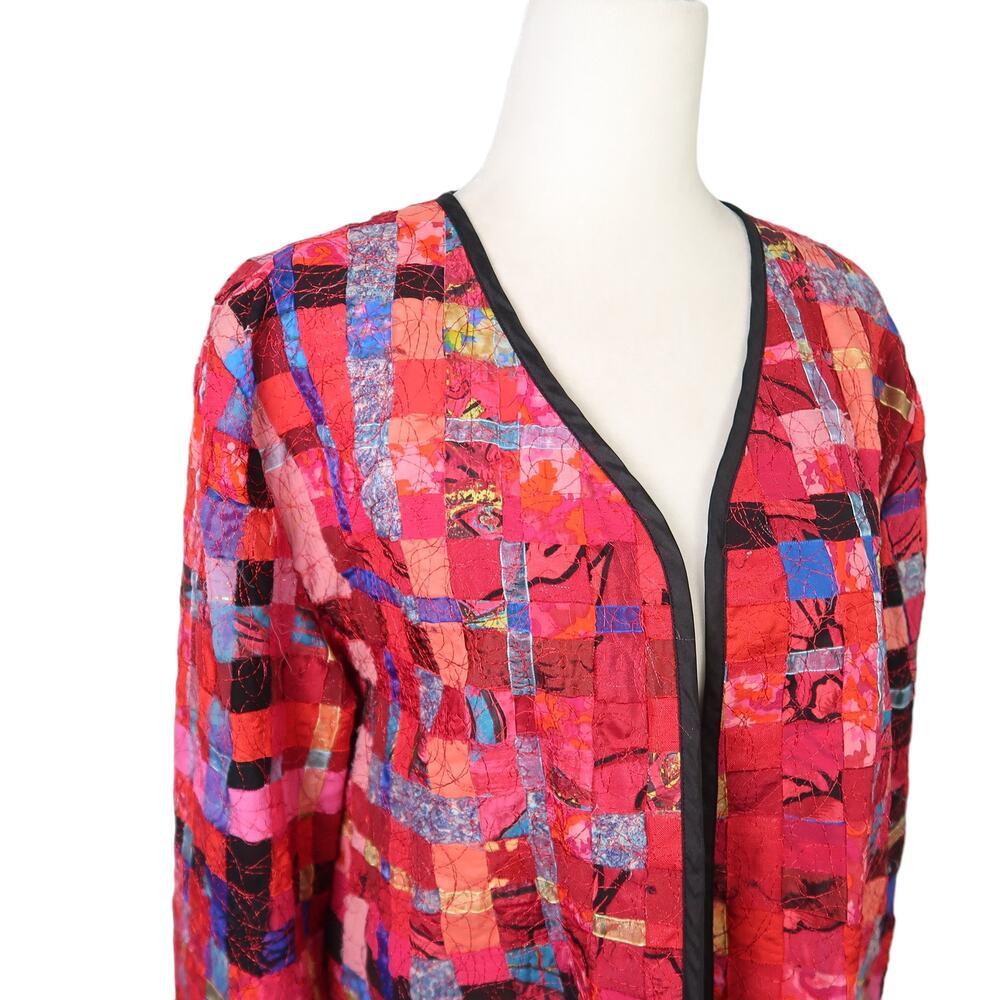 Chico's Red Multicolor Patchwork Quilt Silk Blend… - image 2